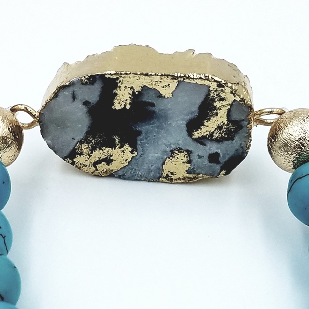 Druzy Turquoise Natural Stone Beaded Bracelet - Picture 6 of 7